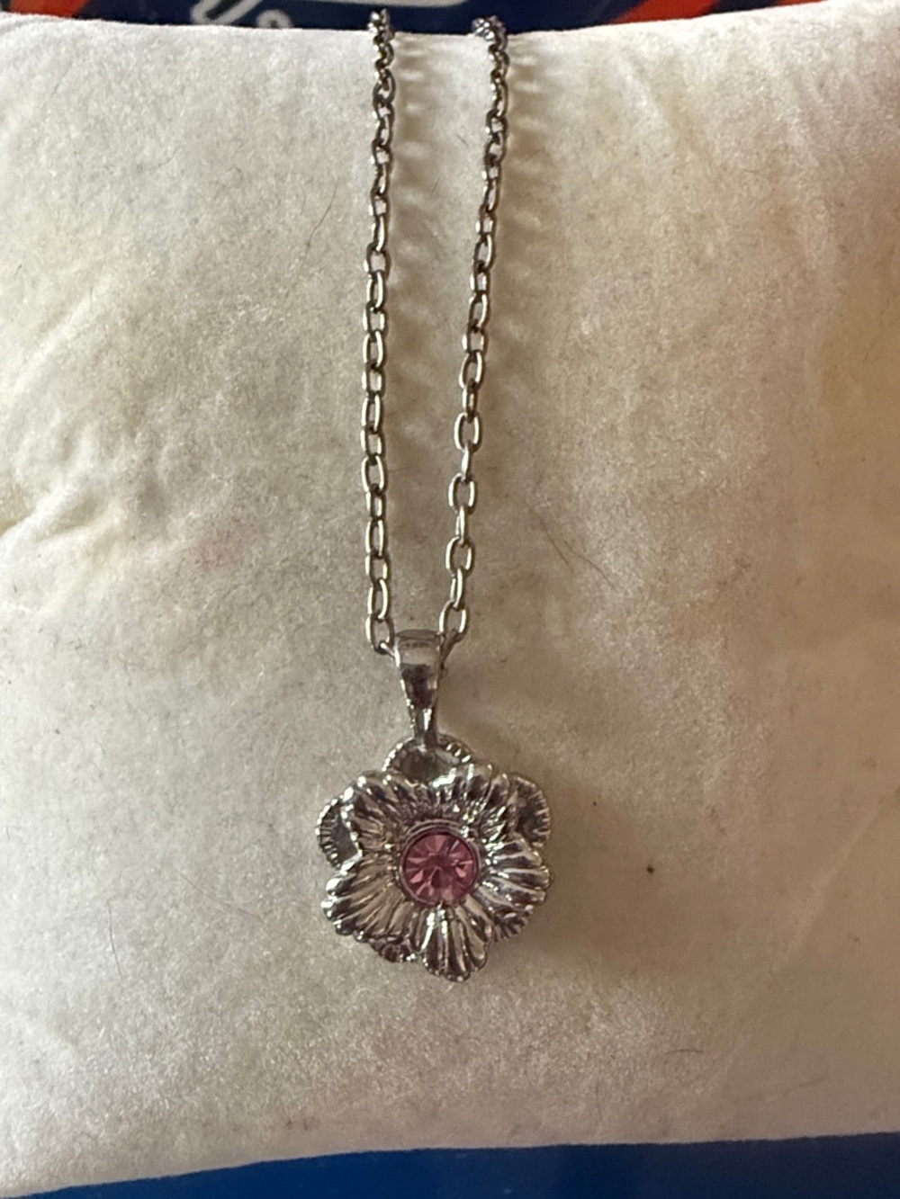 Sophia fiori Sterling Silver Flower Pendant Necklace with Pink Crystal